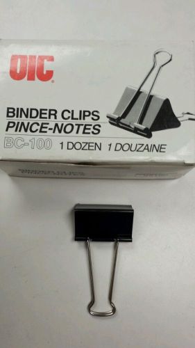 NEW IN BOX - BIG BINDER CLIPS PINCE NOTES BC-100 - 1 DOZEN - SIZE LARGE
