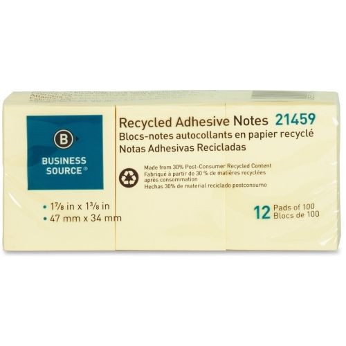 Business Source Adhesive Note - Removable - 1&#034;x2.5&#034; -Yellow - 12/Pk- BSN21459