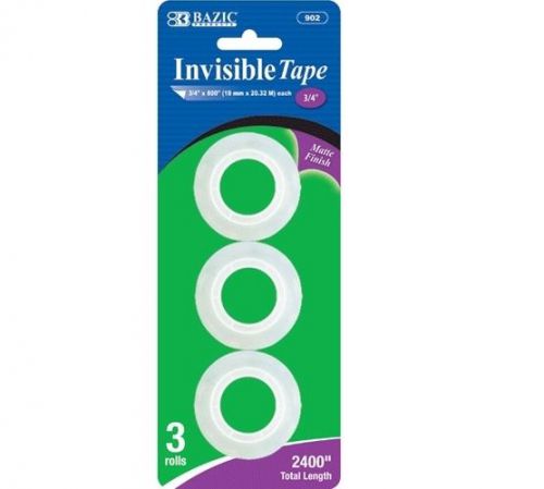 3 DOUBLE Rolls Invisible Tape 3/4&#034; x 800&#034; each 1&#034; core Refill Matte Finish 2400&#034;