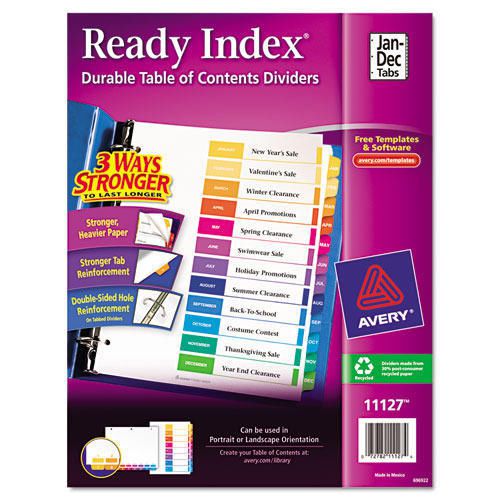 Avery 11127 Ready Index Contemporary Table of Contents Divider Jan-Dec Multi NEW