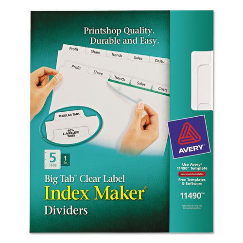 Index Maker with Big Tab, 11x8-1/2, 5-Tab, White