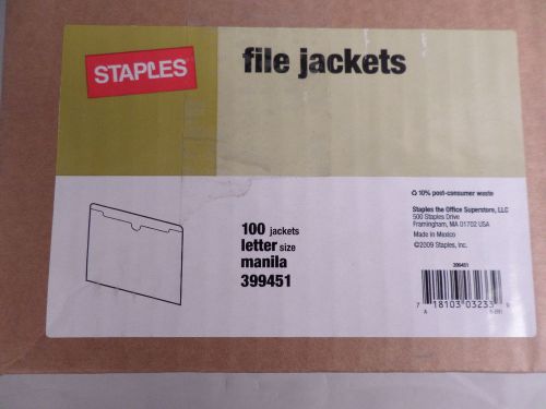 100 NEW Letter Size File Jackets Staples Brand Manilla  #399451