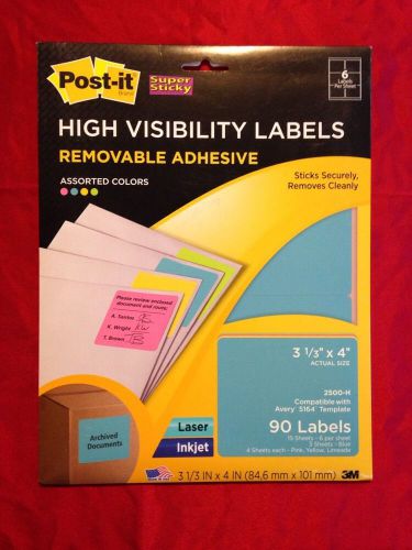 Post-it Super Sticky High Visibility Id Labels-3.33&#034; Width X 4&#034; Length/90 labels