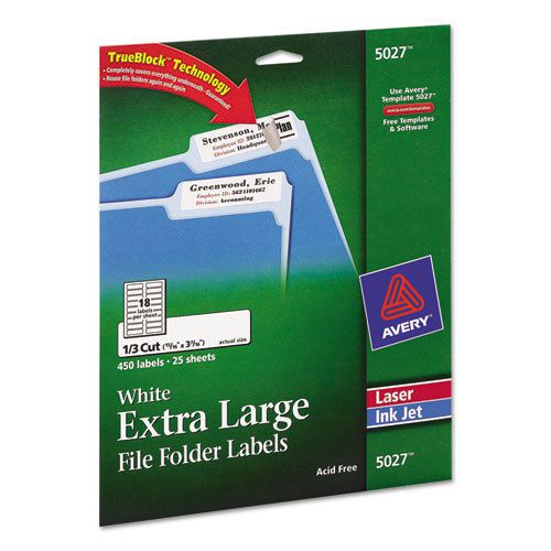 Extra-Large 1/3-Cut File Folder Labels, 15/16 x 3-7/16, White, 450/Pk