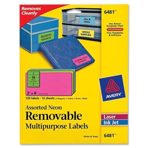 Avery color coding label - 2&#034; w x 4&#034; l - 120 / pack - rectangle - assorted for sale