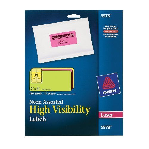 High Visibility 2 X 4 Labels Assorted Fluorescent Ors 150 Pack 5978