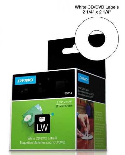 2pk genuine dymo 2 1/4&#034; white cd dvd media labels for labelwriter printers 30854 for sale