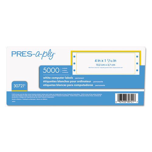 Pres-A-Ply Pin-Fed Computer Labels, 1-7/16 x 4, 1 Across, White, 5000/Box