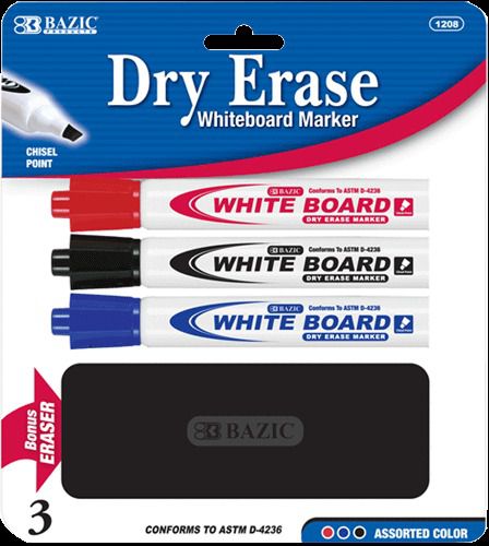 Three Whiteboard Dry-Erase Markers Assorted Colors ~ Free Shipping
