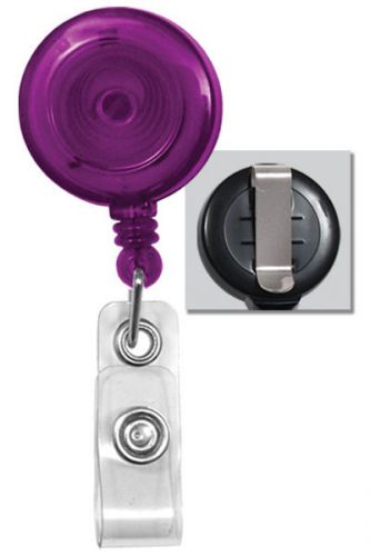 100 id holders badge reels translucent purple belt clip - usa seller for sale