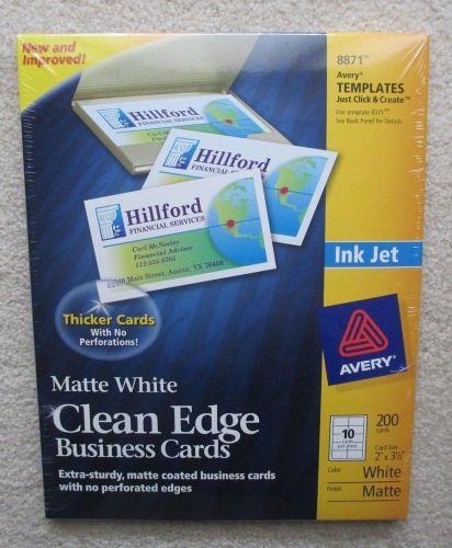 Avery 8871 Matte White Clean Edge Business Cards Ink Jet 200 Cards 2&#034; x 3.5&#034;