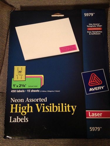 Avery Neon Assorted High Visibility Labels 5979 1&#034; x 2 5/8&#034; Uses 5160 300 labels