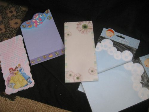 lot of 5 memo pads disney princess, floral, fish, soccer