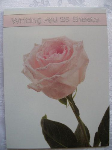 Writing Note Pad Paper, Rose Floral Design For Letters Invites, 25 Lined Sheets