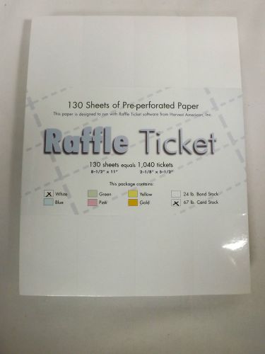 1 Pack of White Perforated Raffle Ticket Paper - 130 Sheets 1,040 Tickets 67 lb.