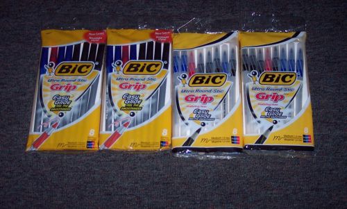 4 new pkgs bic ultra round stic grip easy glide pens ea pack has asst ink colors for sale