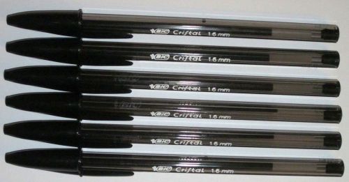 6 Bic Cristal Bold Ballpoint Pens - Black Ink - Bold 1.6mm