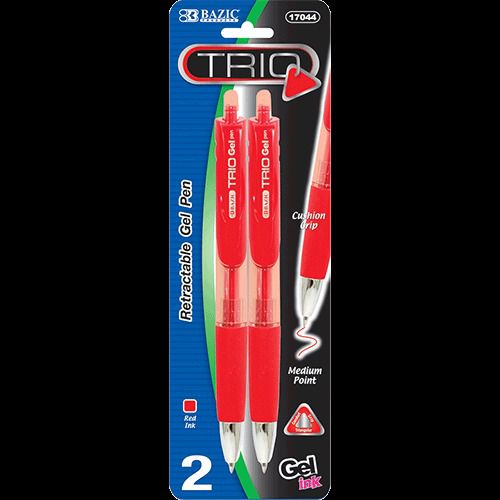 Bazic trio triangle red retractable gel pen (2/pack), case of 12 for sale