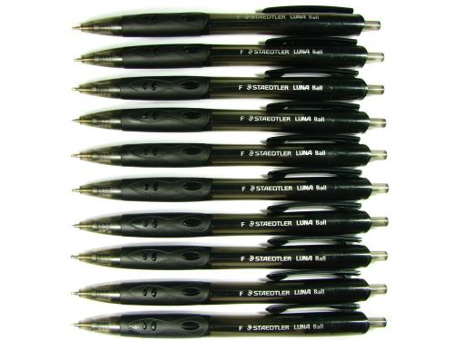 STAEDTLER NEW 10 PENS RETRACTABLE BLACK INK  BARREL LUNA  BALL POINT PEN 0.7mm.