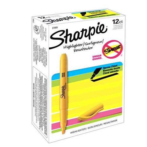 Sharpie Accent Yellow Pocket Highlighter Smear Gurd 1bx