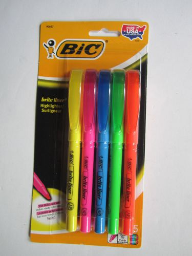 BIC Brite Liner Fluorescent Highlighter 5 Colors Marker School Office Brand New