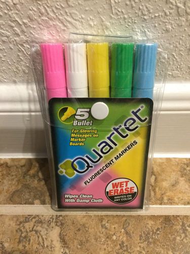 Quartet Glo-Write Fluorescent Markers Wet-Erase Assorted Colors 5 Pack 5090 New!
