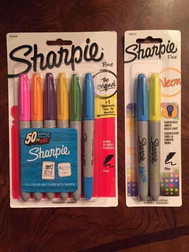 6 Pack of Sharpie Permanent Marker Plus 2pk of Neon Fine Point Lot