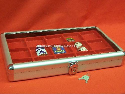 14 x 8 x 2&#034; aluminum display case w 15 sq red insert for sale