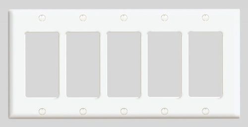 Leviton 80423-w 5-gang decora/gfci device decora wallplate,white , free shipping for sale