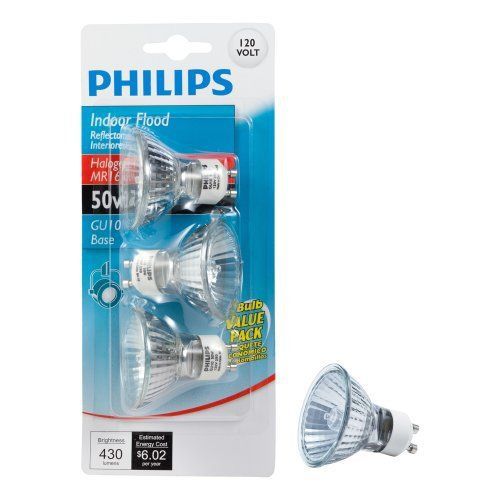 Philips 415794 Indoor Flood 50-Watt MR16 GU10 Base 120-Volt Light Bulb  3-Pack