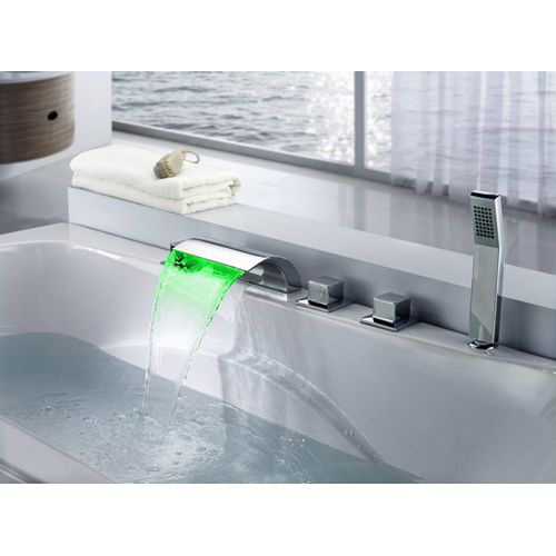 Modern led bathtub tap roman tub faucet with handshower in chrome free shipping for sale