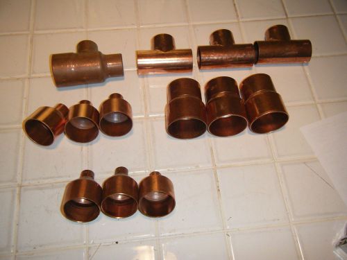 13 lot misc 3-2x2 1/2&#034; + other copper fitting CELLO reducing Solder Tee coupling