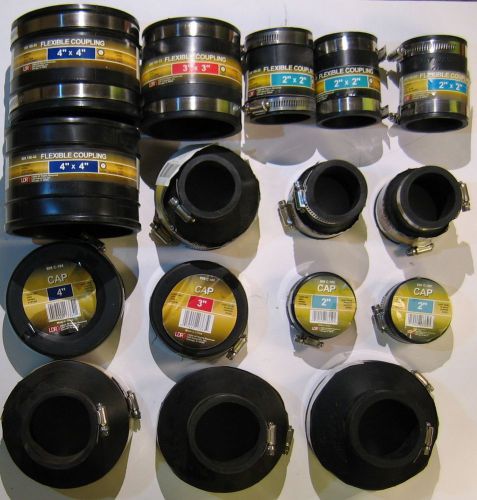 Assorted lot rubber flexible pipe coupling cap reducer 4&#034; 3&#034; 2&#034; 1 1/2&#034; ss clamps for sale