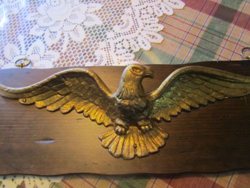 Vintage Large Eagle Metal Mounted on Wood 23&#034; x 7&#034; With Hooks Wall Hanging Scout