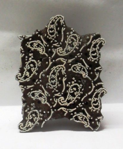 WOODEN HAND CARVED TEXTILE PRINTING FABRIC BLOCK STAMP UNIQUE PAISLEY PRINT