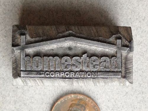Vintage Letterpress Printing Block - Homestead Corporation Logo in a Frame