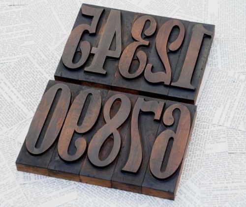 0-9 numbers letterpress wood printing blocks type woodtype wooden block Vintage