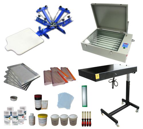 1 station 4 color screen printing kit heavy exposure unit flash dryer materials for sale