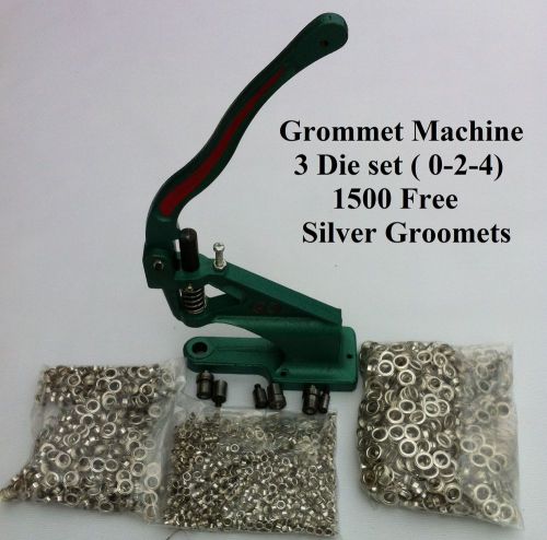 Grommet machine 3 die (#0 #2 #4) and  1500 grommets eyelet self-piercing silver for sale