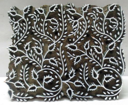 INDIAN WOODEN HAND CARVED TEXTILE PRINTING ON FABRIC BLOCK STAMP FINE CARVING