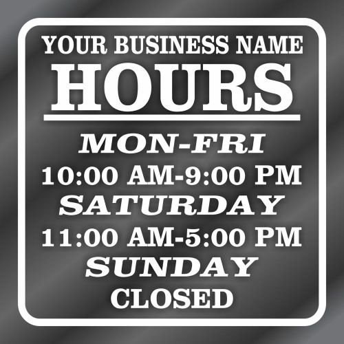 Business Custom Store Hours Vinyl Decal Graphic Restaurant Sign Window Name 12&#034;