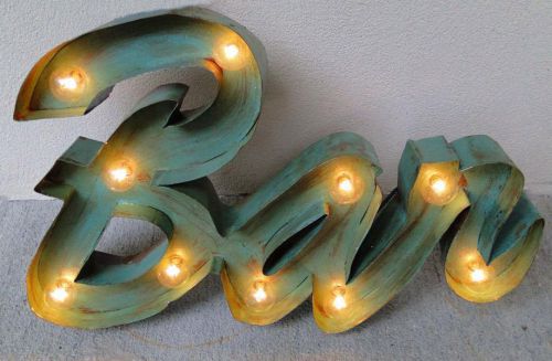Antique styl RETRO BAR LIGHTED SIGN painted tin old script advertising wall art