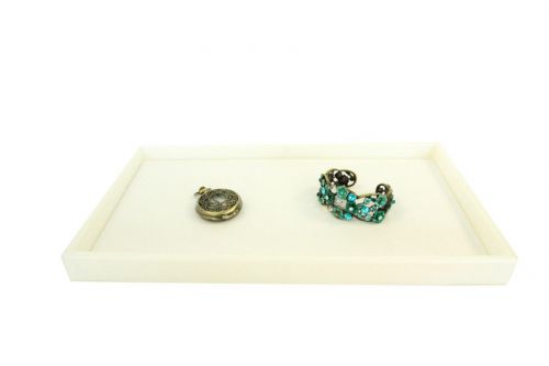 (2)Stackable White Jewelry Display Plastic Tray w/ White Velvet Presentation Pad