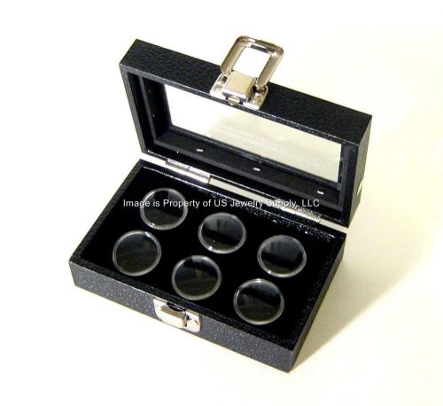1 Glass Top Lid Black 6 Jar Box Case Display Gems Body Jewelry Gold Nugget