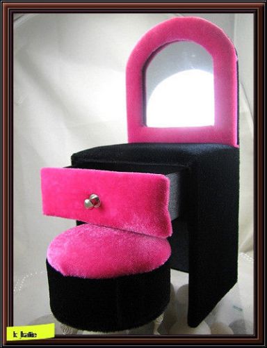 Luxury Mini Hot Pink Velvet Vanity &amp; Stool Jewellery Display Storage W/ Mirror