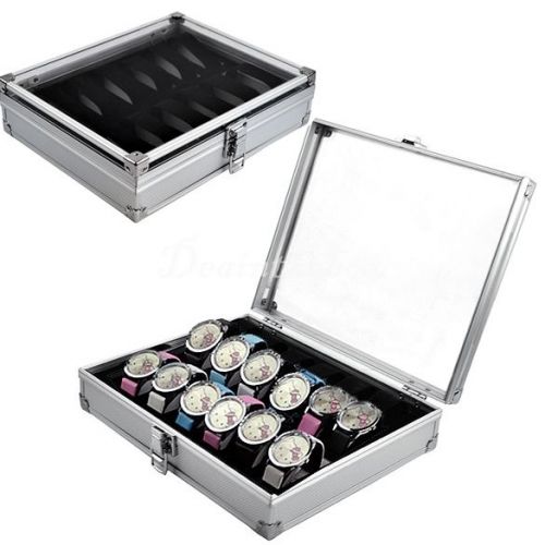 New Useful Storage Box Case Jewelry Aluminium Square Slots Watch Display DX