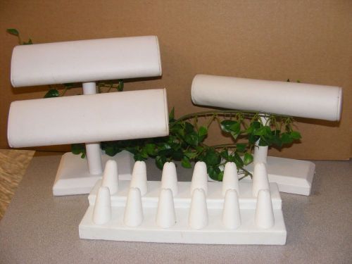 12 FINGER RING DISPLAY--1 &amp; 2 TIER BANGLE/WATCH DISPLAY STANDS-WHITE LEATHERETTE