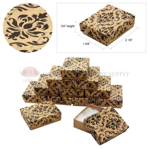 12 Kraft Damask Print Gift Jewelry Cotton Filled Boxes 2 1/8&#034; x 1 5/8&#034; x 3/4&#034;