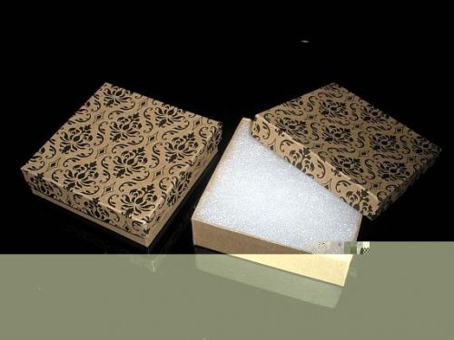 Jewelry Gift Boxes Cotton Filled 10 Kraft Damask Printed 3 1/2&#034; x 3 1/2&#034; x 1&#034;