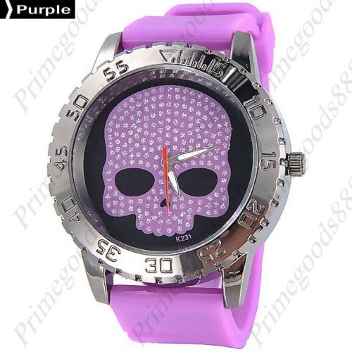 Skull rubber band quartz analog wrist lady ladies wristwatch women&#039;s purple for sale